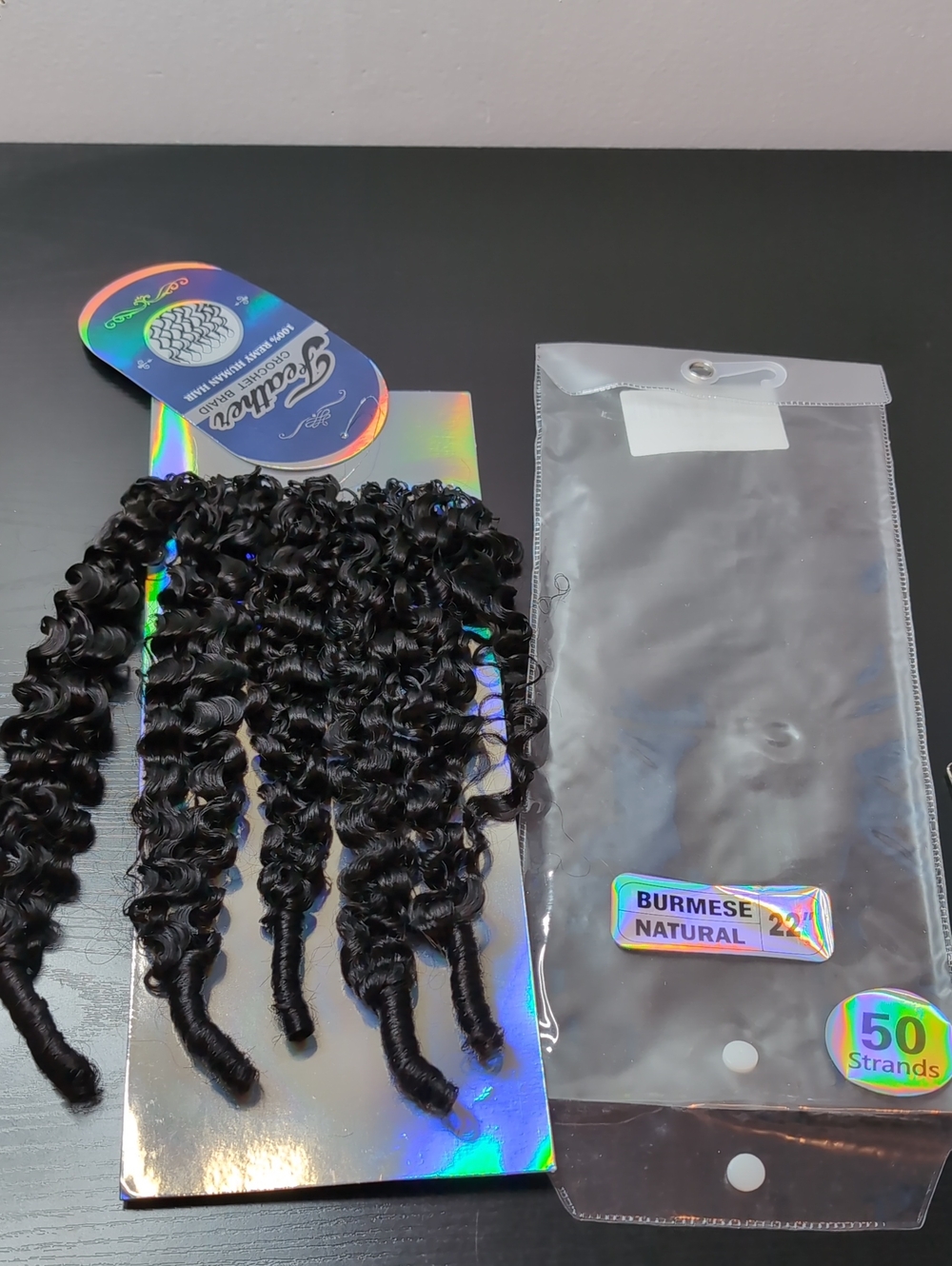 22 In 53 G Burmese Curly Feather Crochet Human Hair Natural Black Spiral Ends